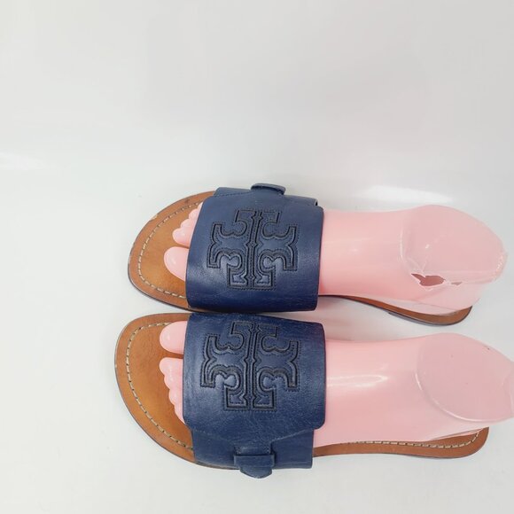 Tory Burch Women's Navy Blue Melinda Leather Strap Slide Sandal Size US 9.5 - Picture 3 of 7